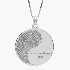 Custom Ying Yang Fingerprint Round Charm or Pendant with Text