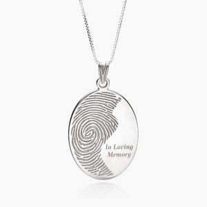 Custom Ying Yang Fingerprint Oval Charm or Pendant with Text