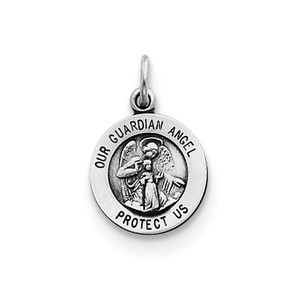 Sterling Silver Antiqued Guardian Angel Medal