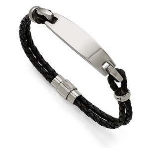 Custom Engraved Stainless Steel Men s Black Woven Leather ID Bracelet