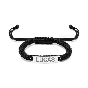 Custom Engraved Stainless Steel Black Leather ID Bracelet