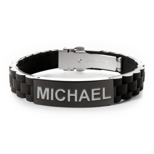 Engraved Black Stainless Steel ID Bracelet with Black Rubber Band