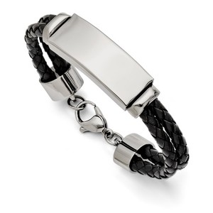 Custom Engraved Stainless Steel Men s Polished Leather ID Bracelet