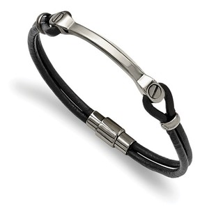 Custom Engraved Stainless Steel Women s Black Leather ID Bracelet