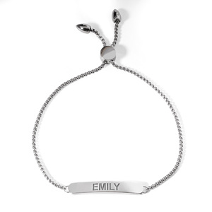 Custom Engraved Sterling Silver Curb Link ID Adjustable Bracelet