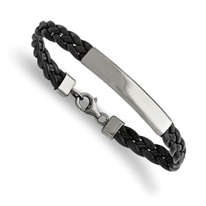 Custom Engraved Stainless Steel Women s Leather ID Bracelet